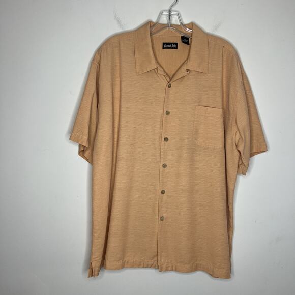 Coconut Bobs Mens Button Up Silk Shirt Size XL Orange Short Sleeve Cruise Beach - Picture 1 of 12